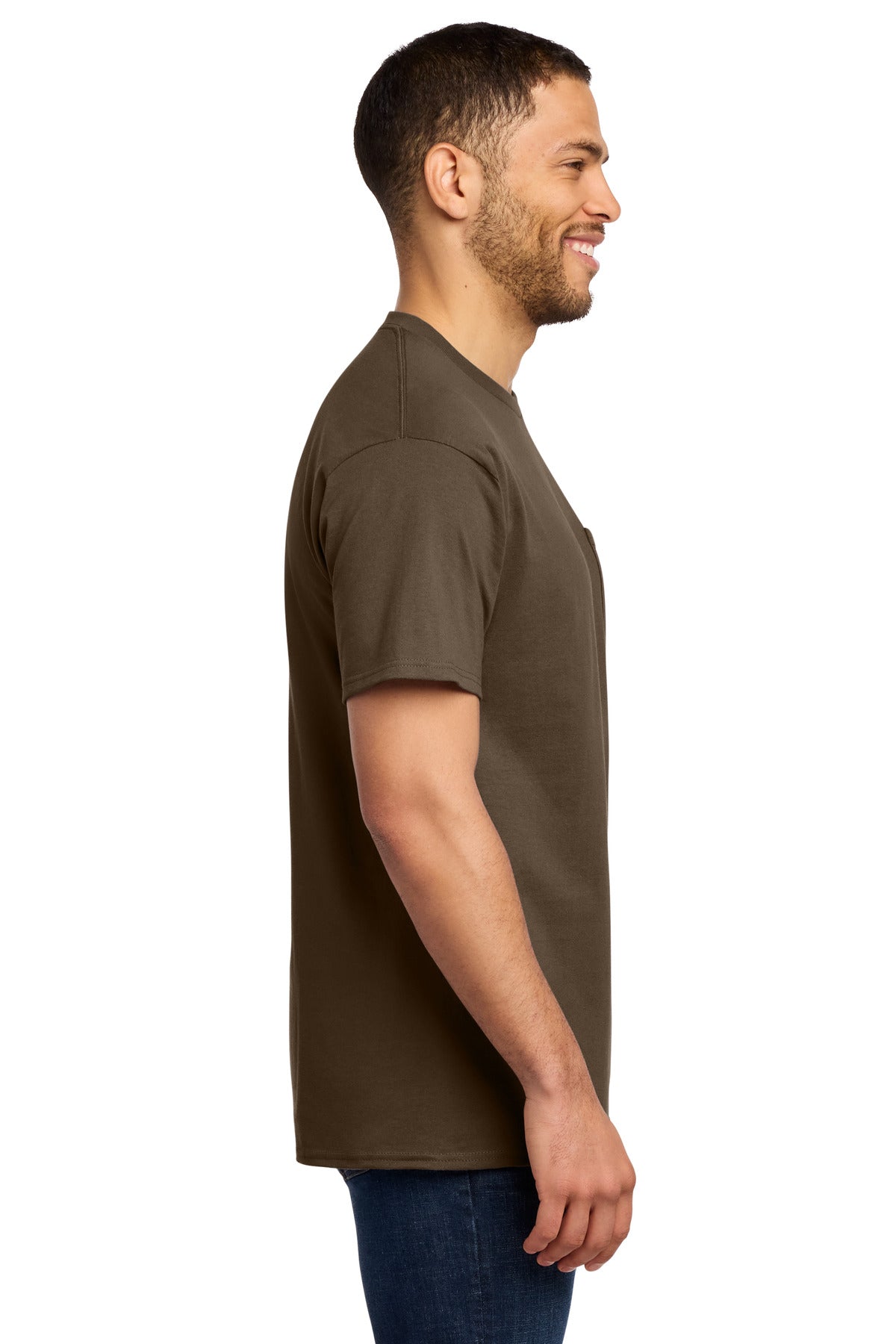 Port & Co Essential Pocket Tee. PC61P - Brown - side