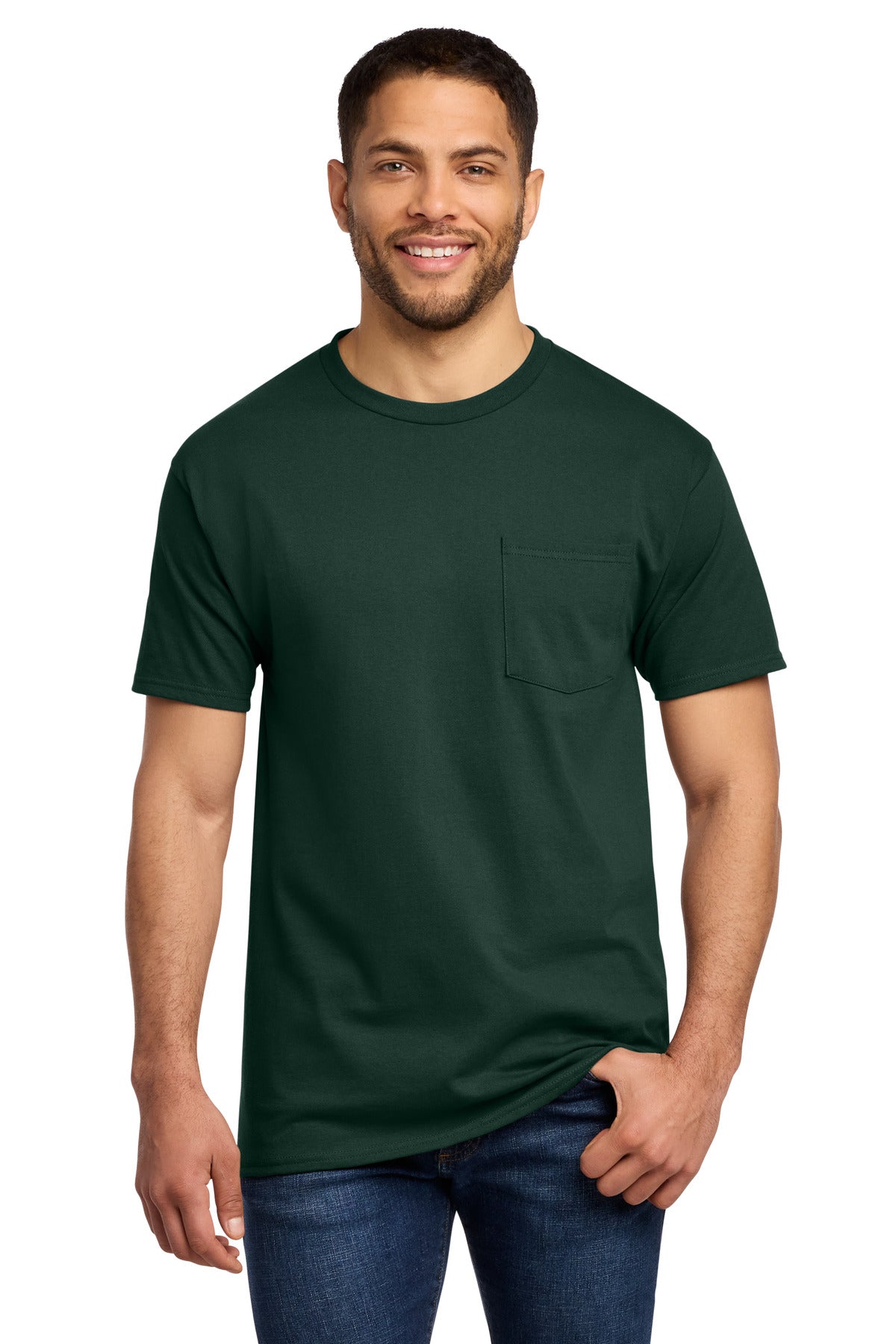 Port & Co Essential Pocket Tee. PC61P - Dark Green - front