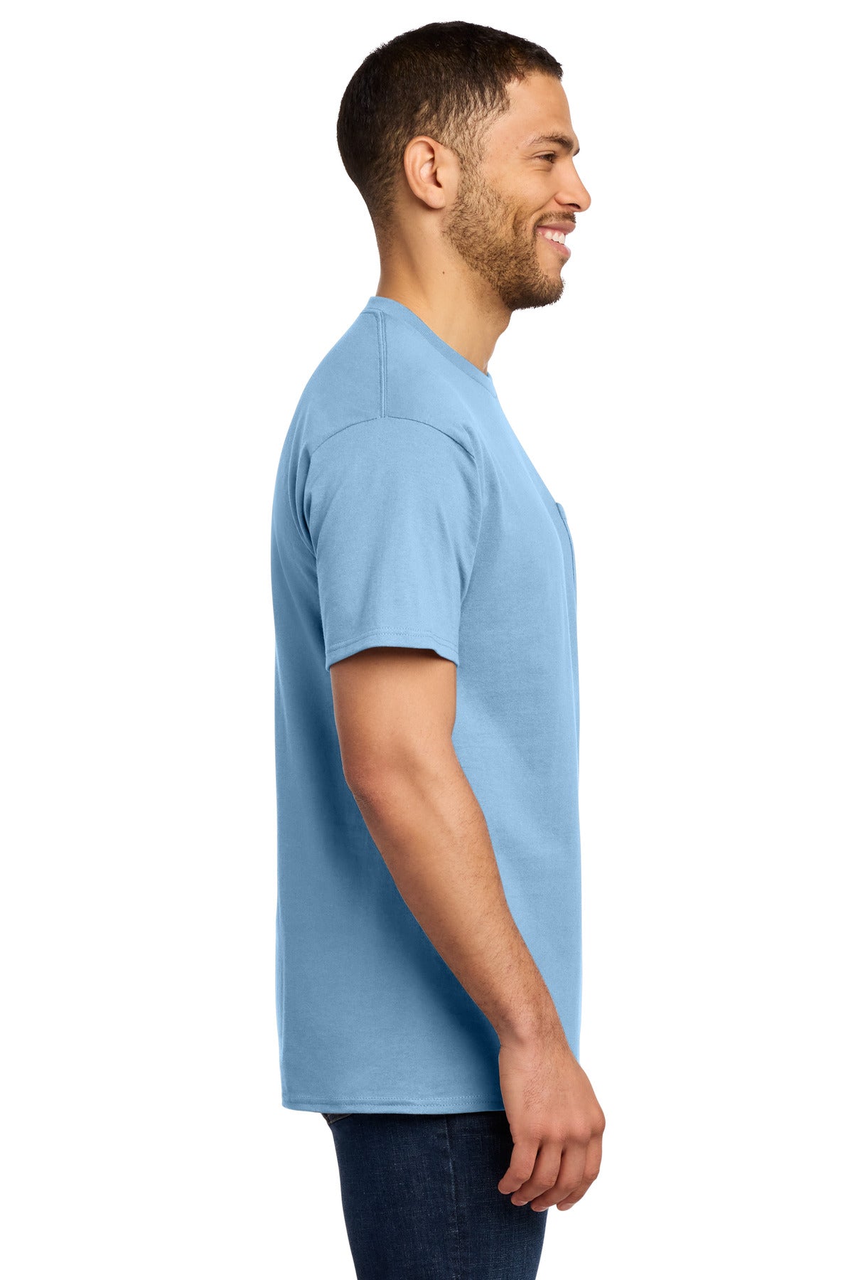 Port & Co Essential Pocket Tee. PC61P - Light Blue - side