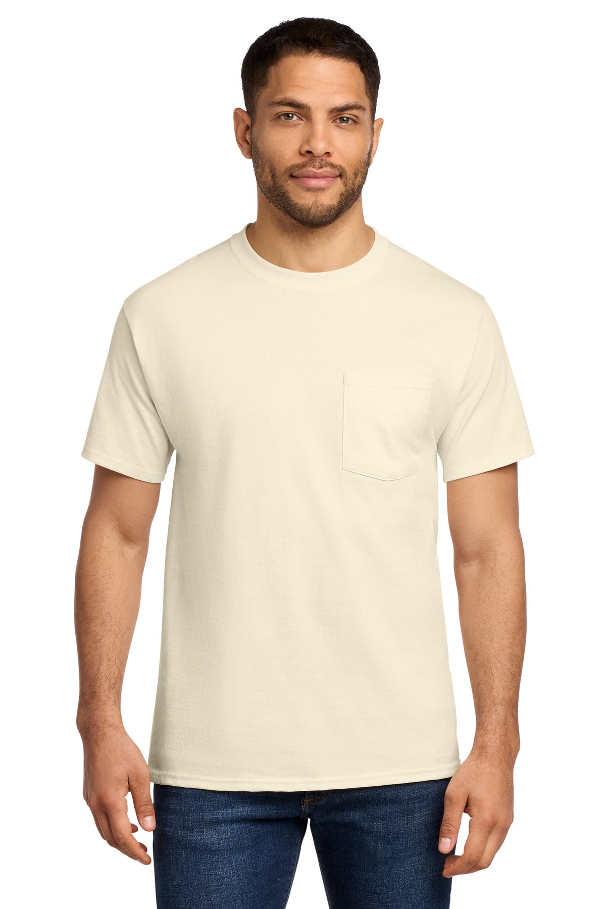Port & Co Essential Pocket Tee. PC61P - Natural - front