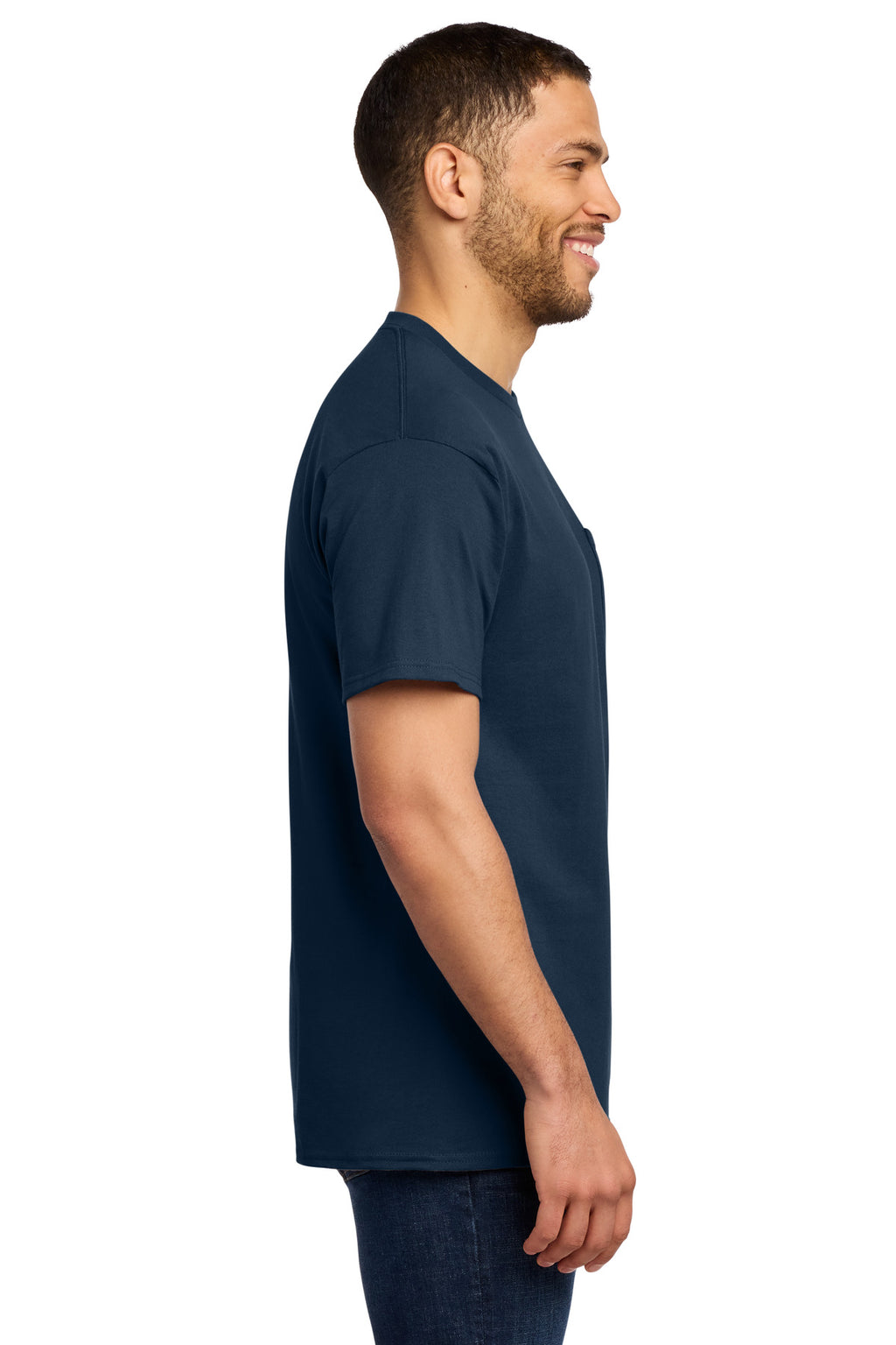 Port & Co Essential Pocket Tee. PC61P - Navy - side