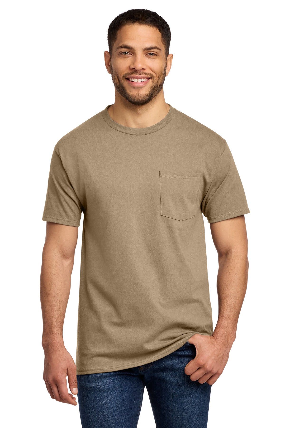 Port & Co Essential Pocket Tee. PC61P - Sand - front