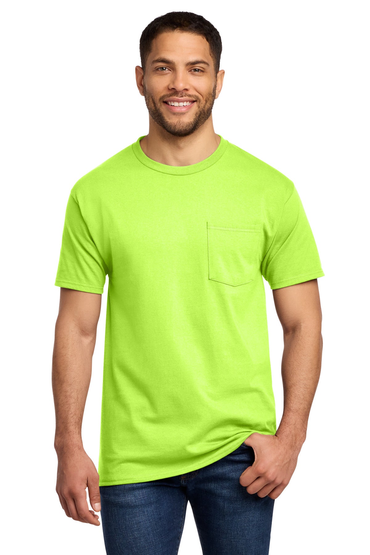 Port & Co Essential Pocket Tee. PC61P - S. Green - front