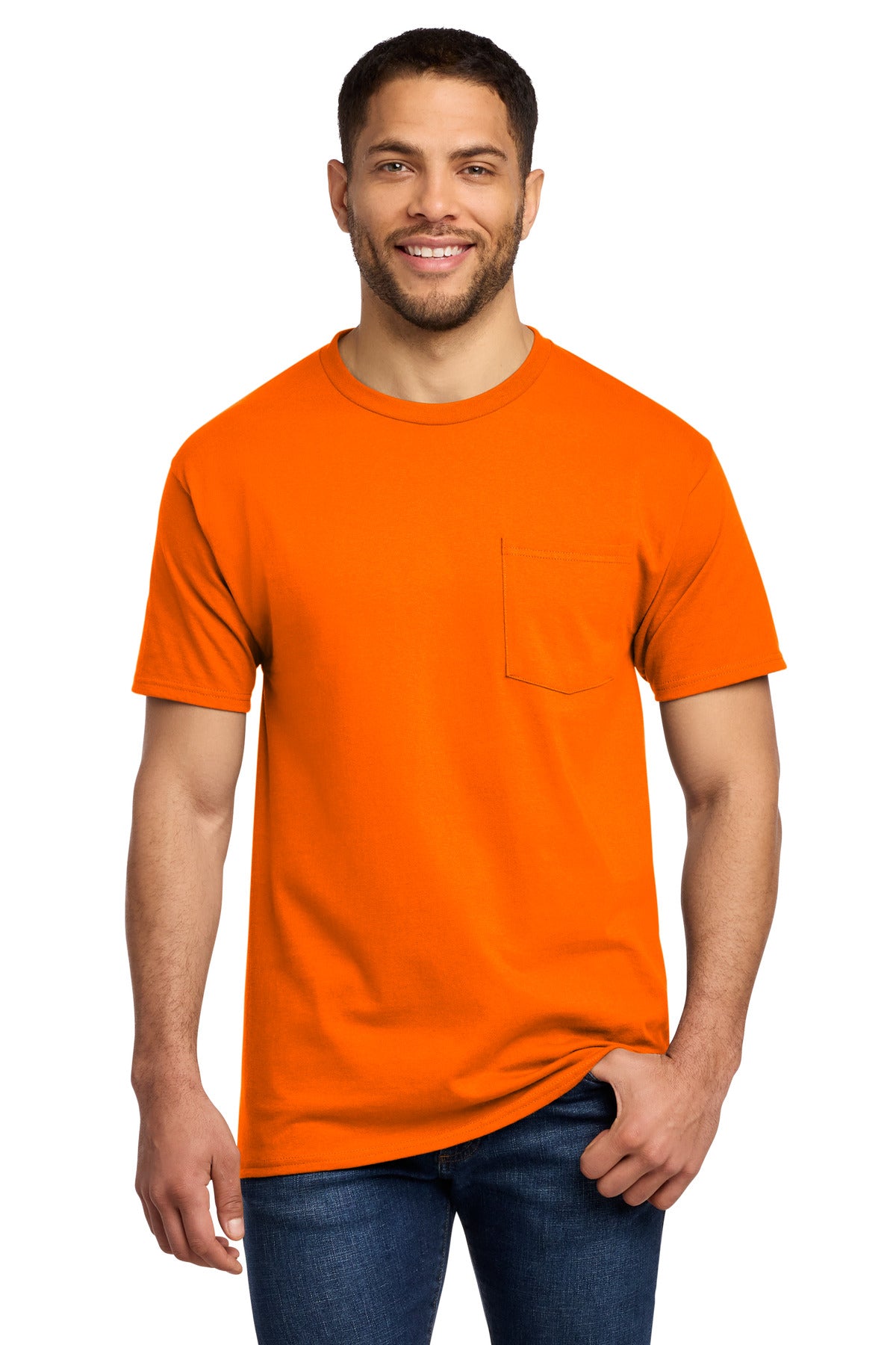 Port & Co Essential Pocket Tee. PC61P - S. Orange - front