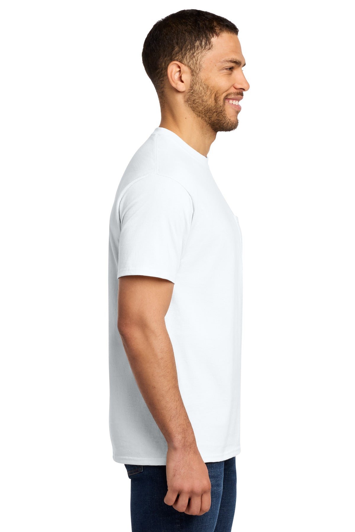 Port & Co Essential Pocket Tee. PC61P - White - side