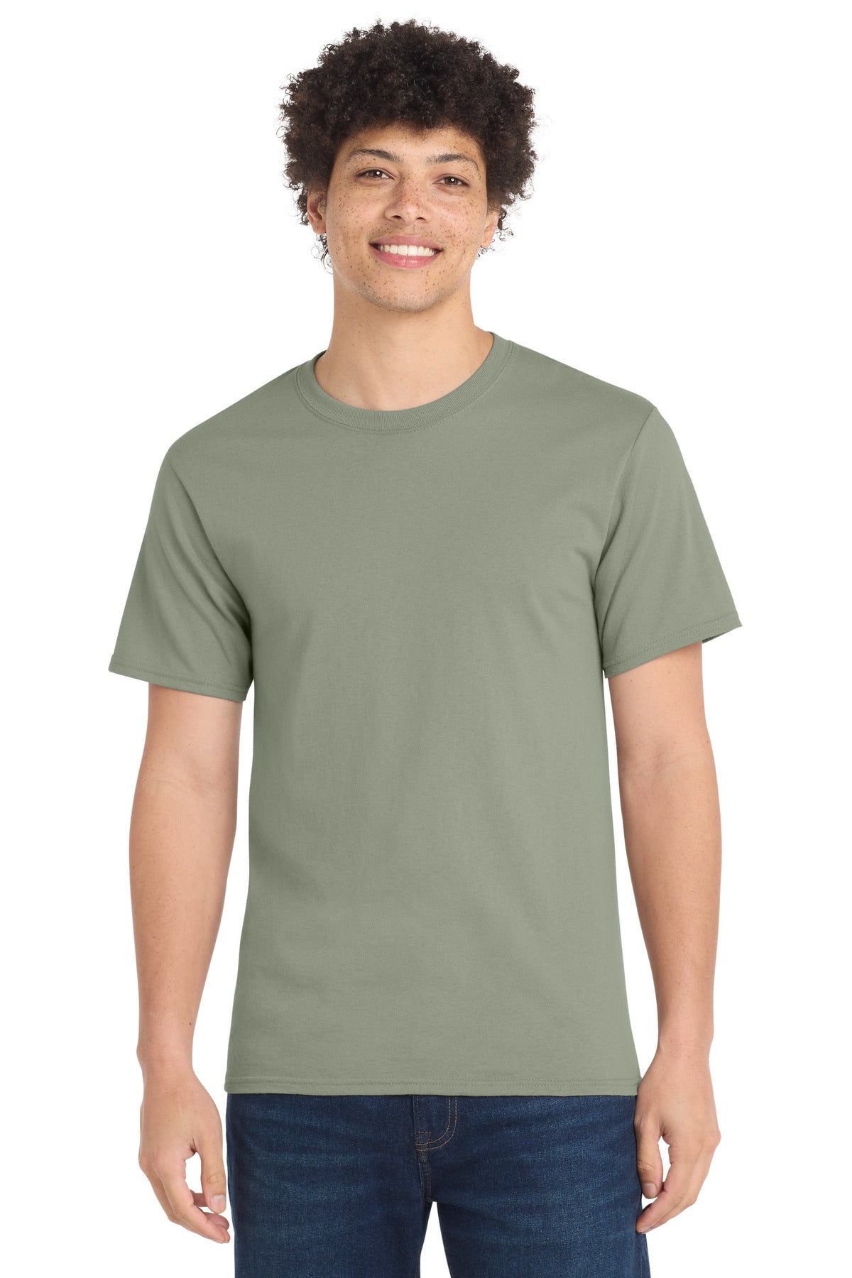 Port & Co Tall Essential Tee. PC61T - Stonewashed Green - front