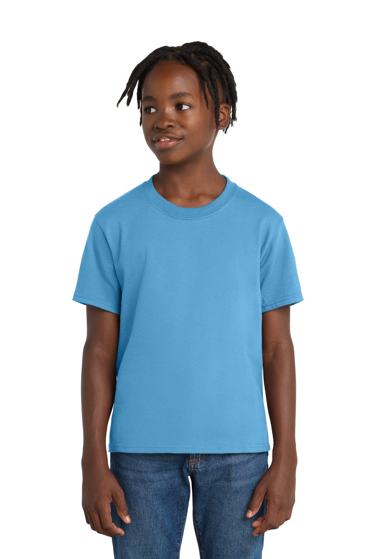Port & Co Youth Essential Tee. PC61Y - Aquatic Blue - front