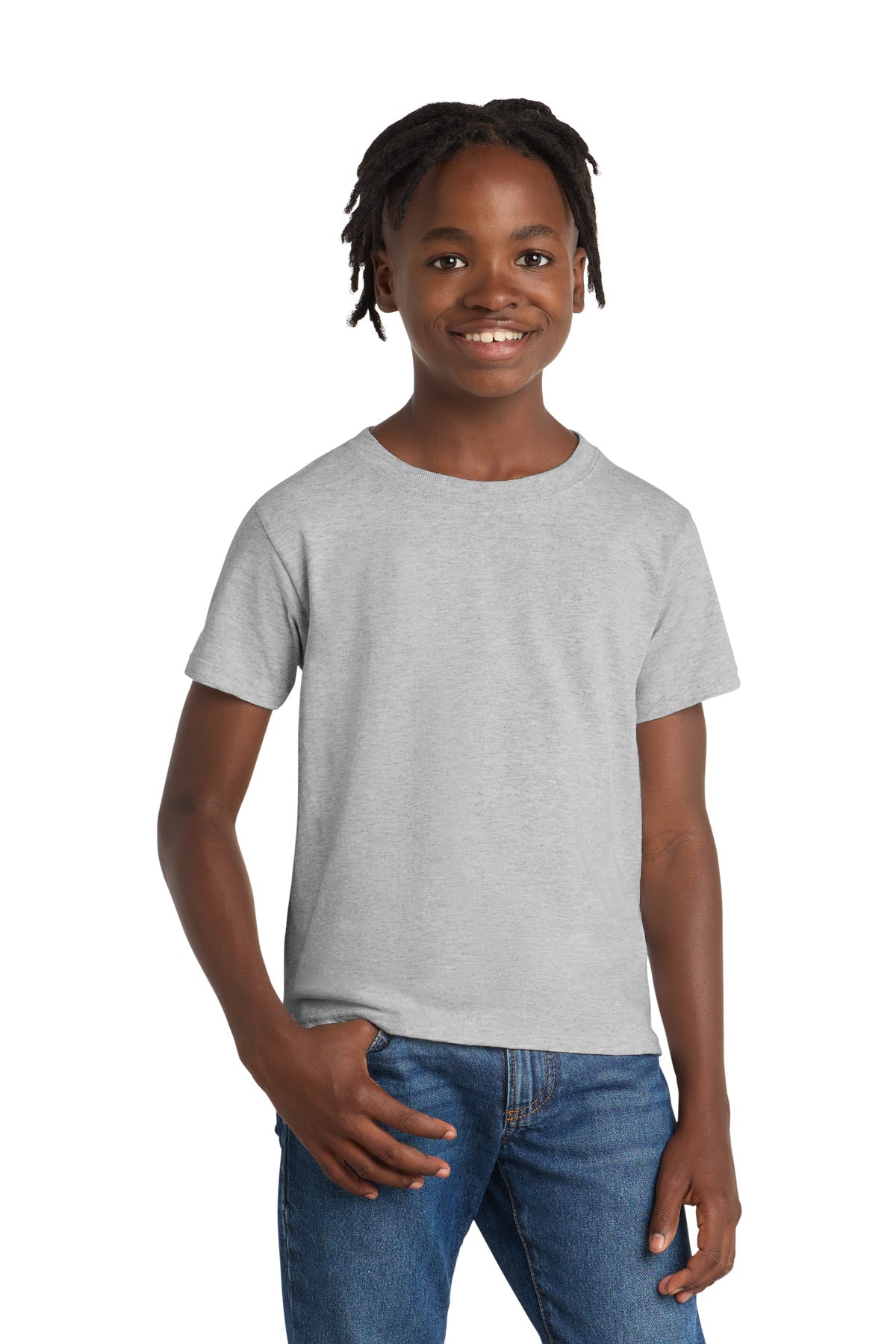 Port & Co Youth Essential Tee. PC61Y - Ash - front