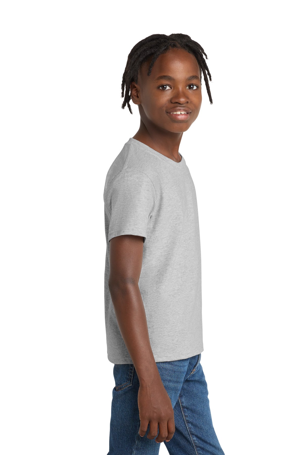 Port & Co Youth Essential Tee. PC61Y - Ash - side