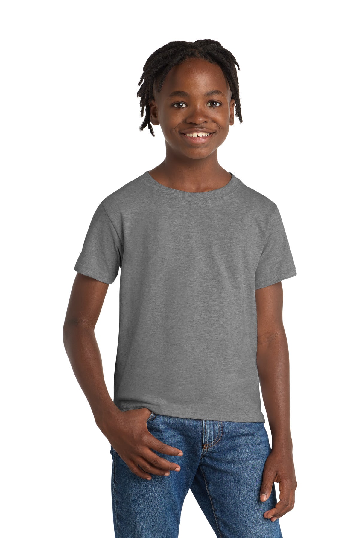 Port & Co Youth Essential Tee. PC61Y - Athletic Heather - front