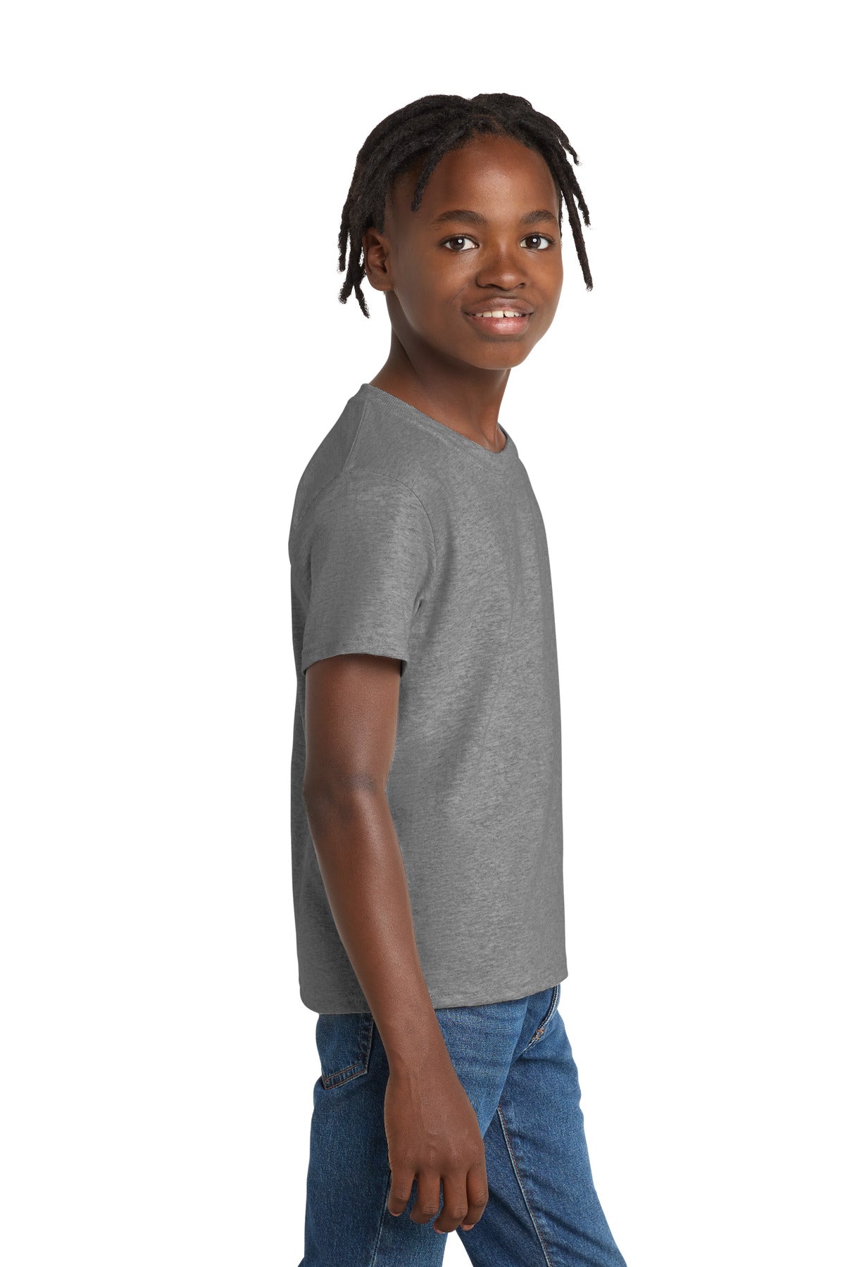 Port & Co Youth Essential Tee. PC61Y - Athletic Heather - side