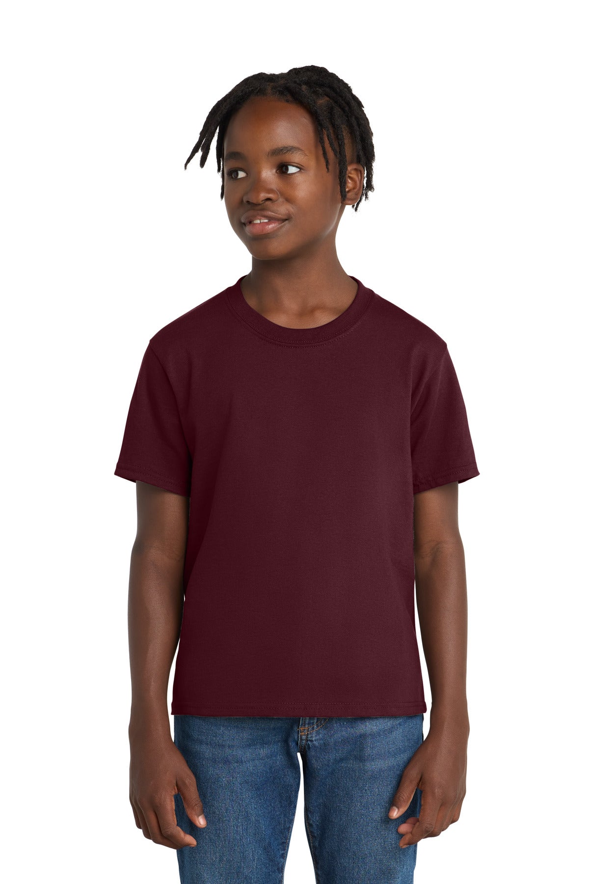 Port & Co Youth Essential Tee. PC61Y - Athletic Maroon - front