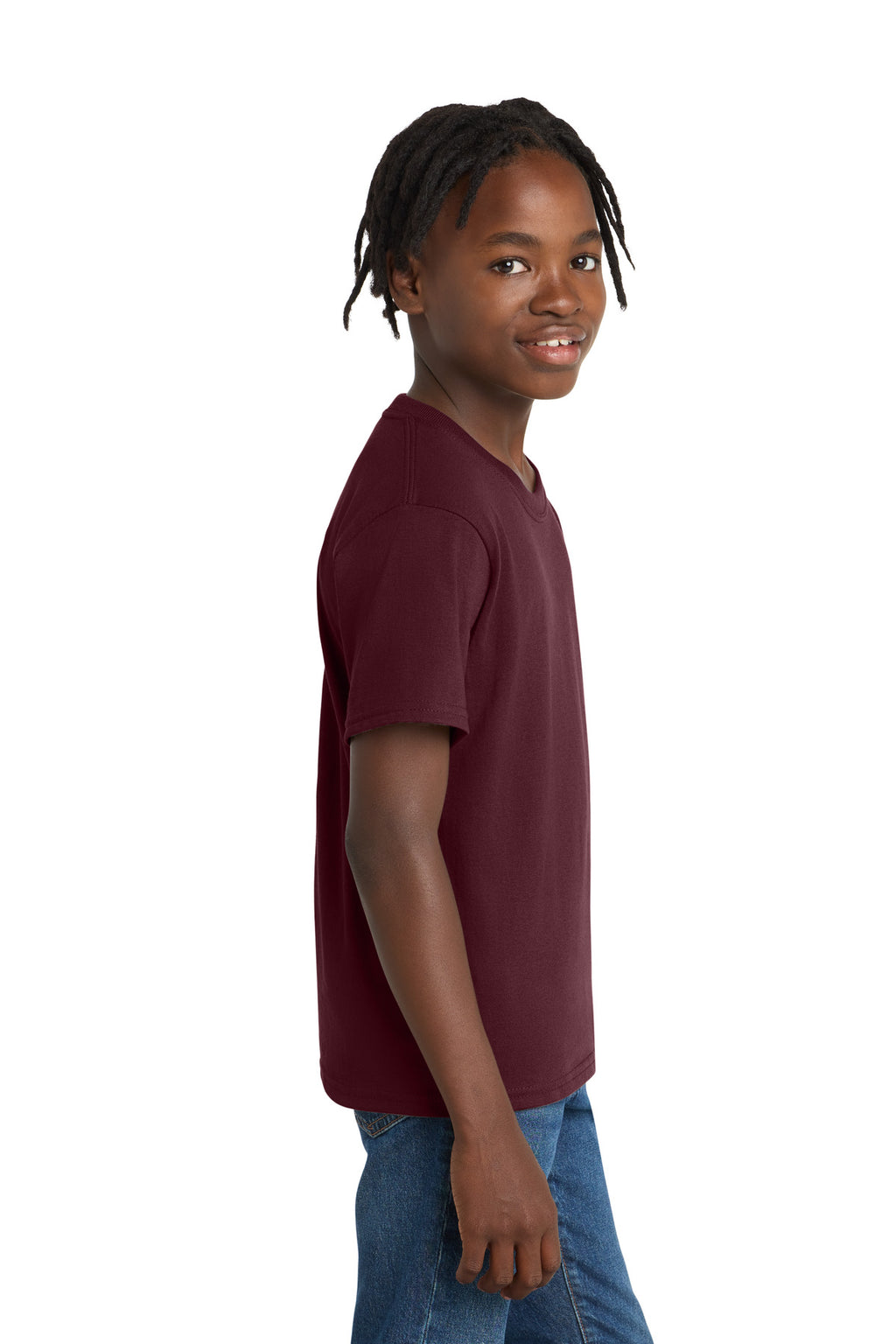 Port & Co Youth Essential Tee. PC61Y - Athletic Maroon - side