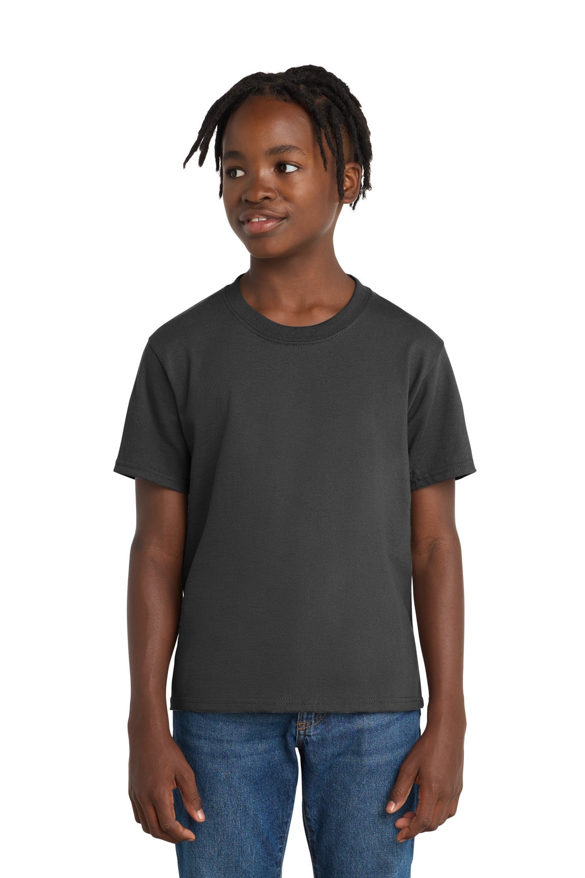 Port & Co Youth Essential Tee. PC61Y - Charcoal - front