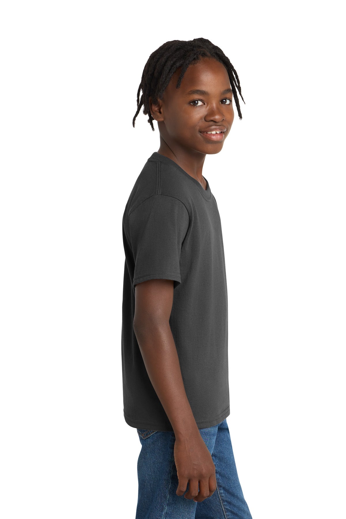 Port & Co Youth Essential Tee. PC61Y - Charcoal - side