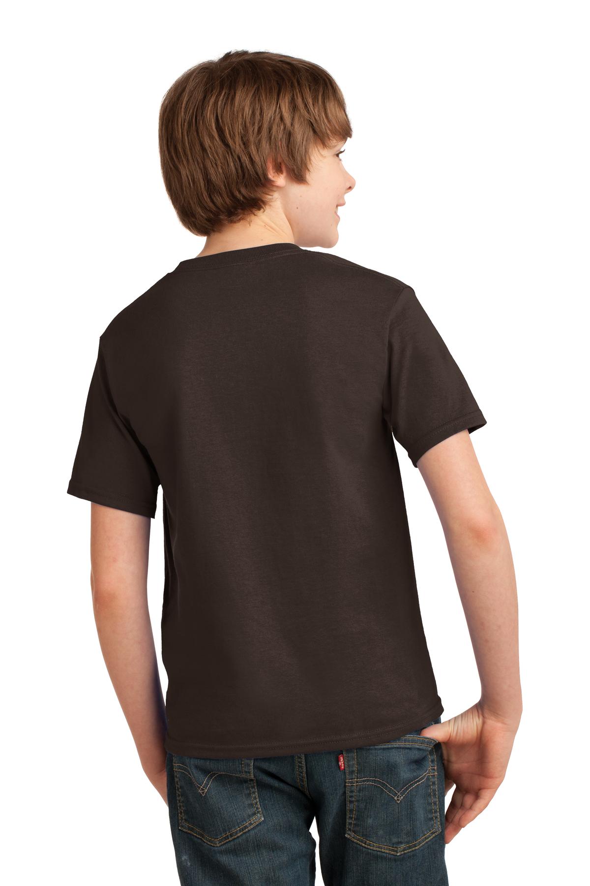 Port & Co Youth Essential Tee. PC61Y - Dark Chocolate Brown - back