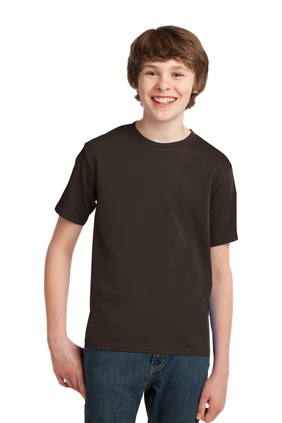 Port & Co Youth Essential Tee. PC61Y - Dark Chocolate Brown - front