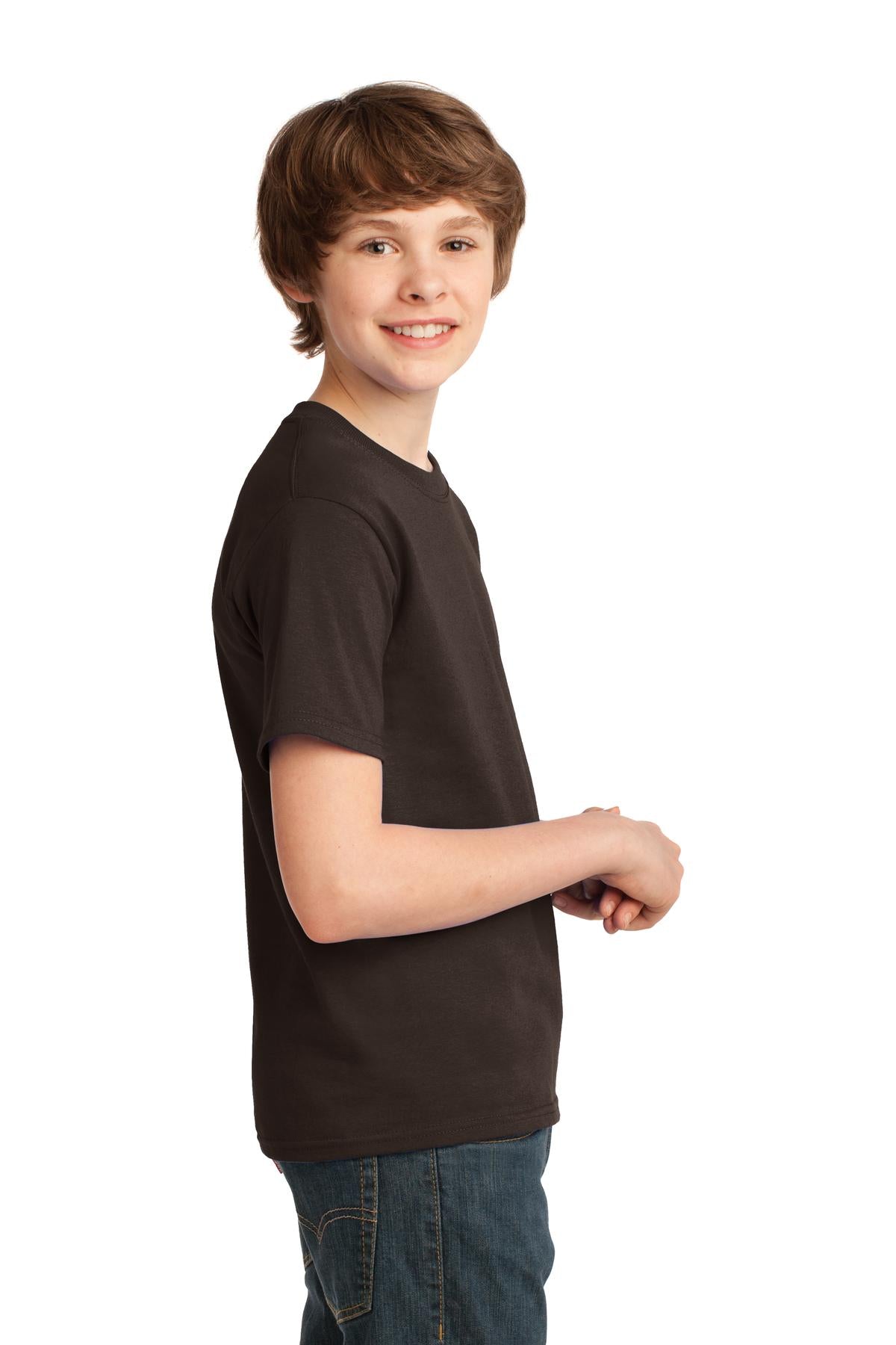 Port & Co Youth Essential Tee. PC61Y - Dark Chocolate Brown - side