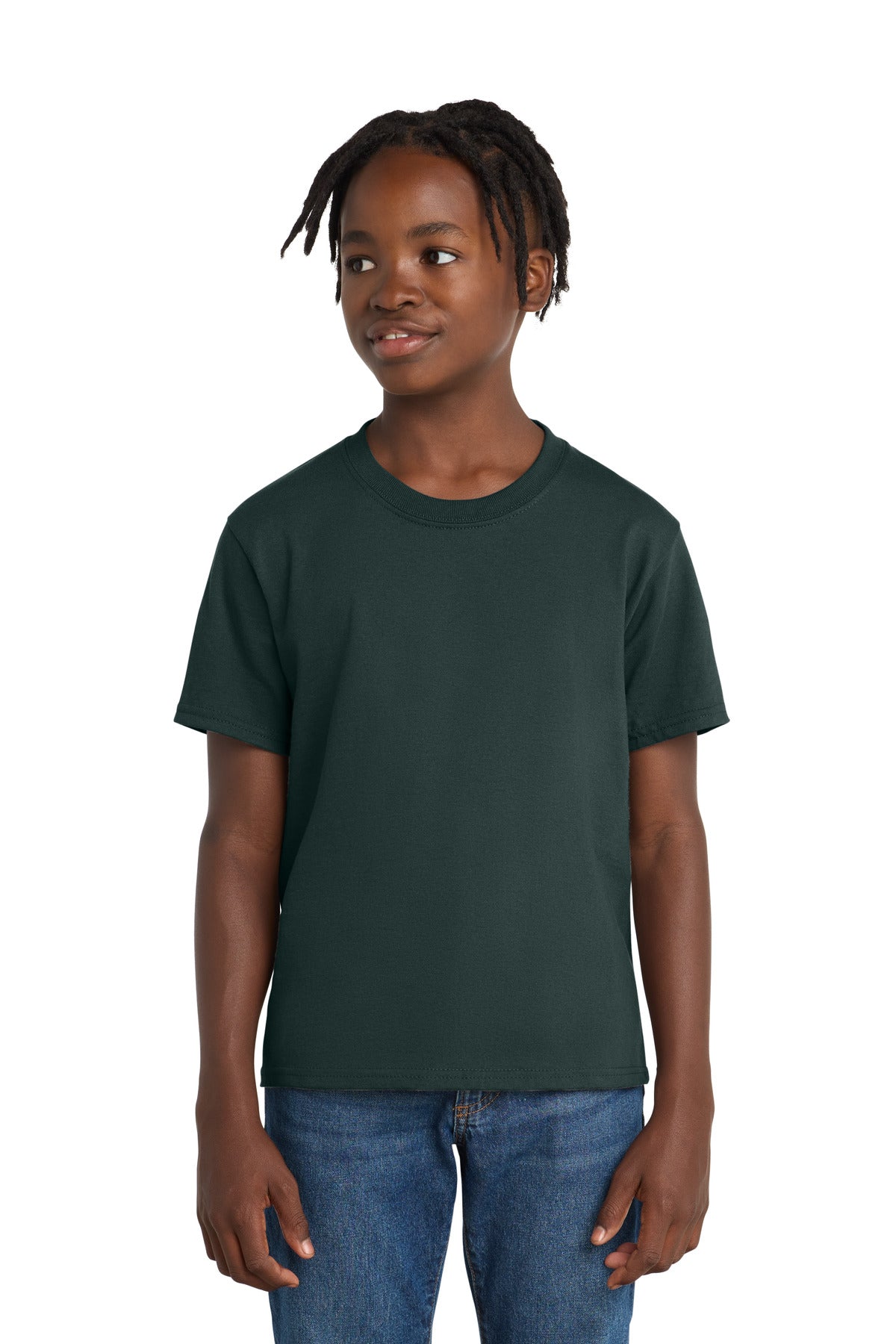 Port & Co Youth Essential Tee. PC61Y - Dark Green - front