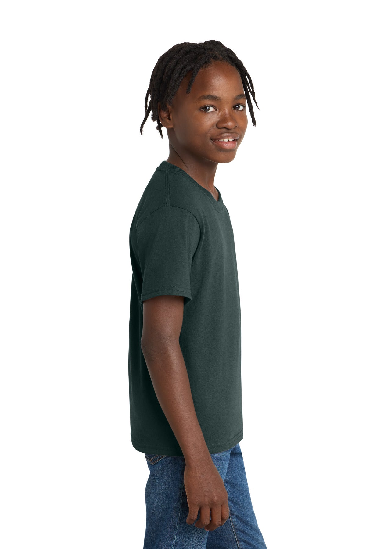 Port & Co Youth Essential Tee. PC61Y - Dark Green - side