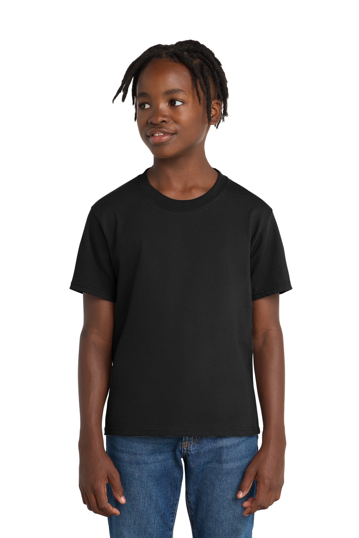 Port & Co Youth Essential Tee. PC61Y - Jet Black - front