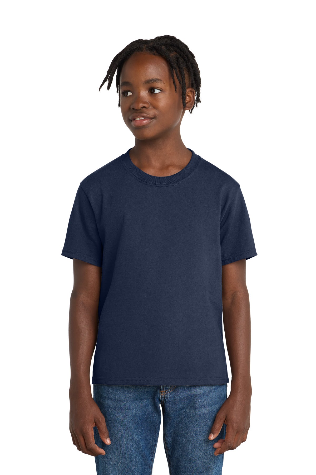 Port & Co Youth Essential Tee. PC61Y - Navy - front