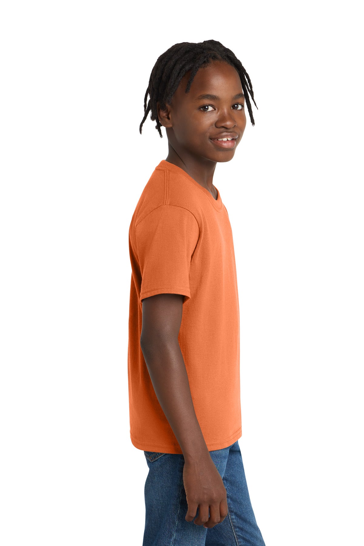Port & Co Youth Essential Tee. PC61Y - Orange Sherbet - side