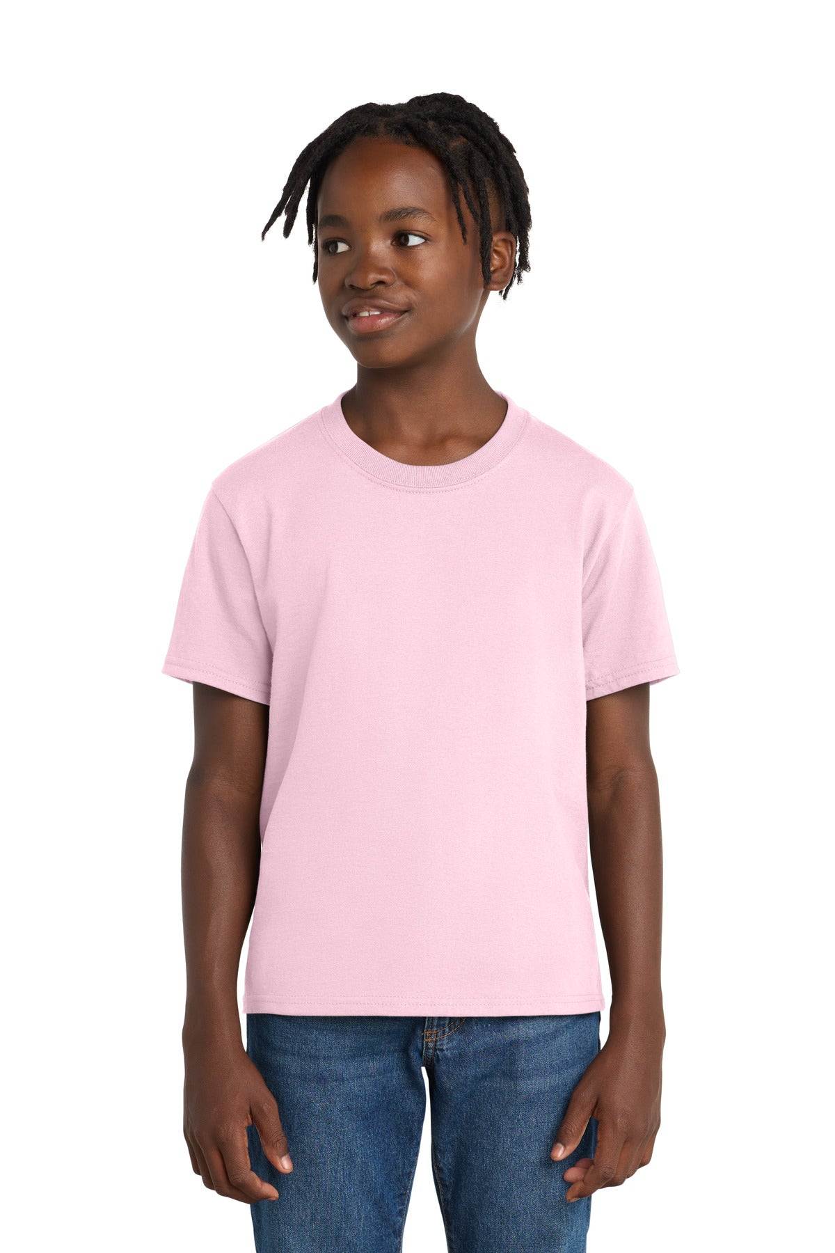 Port & Co Youth Essential Tee. PC61Y - Pale Pink - front