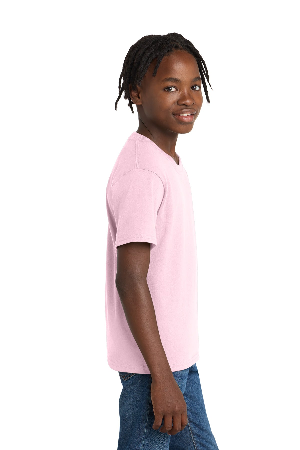 Port & Co Youth Essential Tee. PC61Y - Pale Pink - side