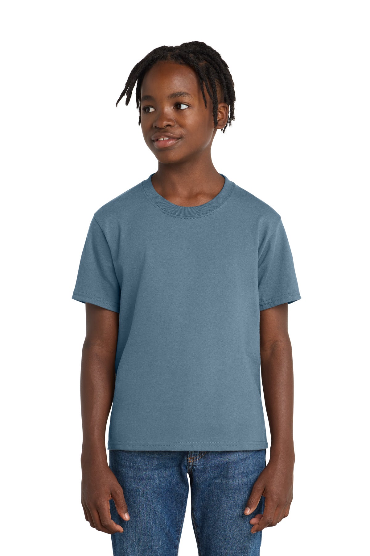 Port & Co Youth Essential Tee. PC61Y - Stonewashed Blue - front