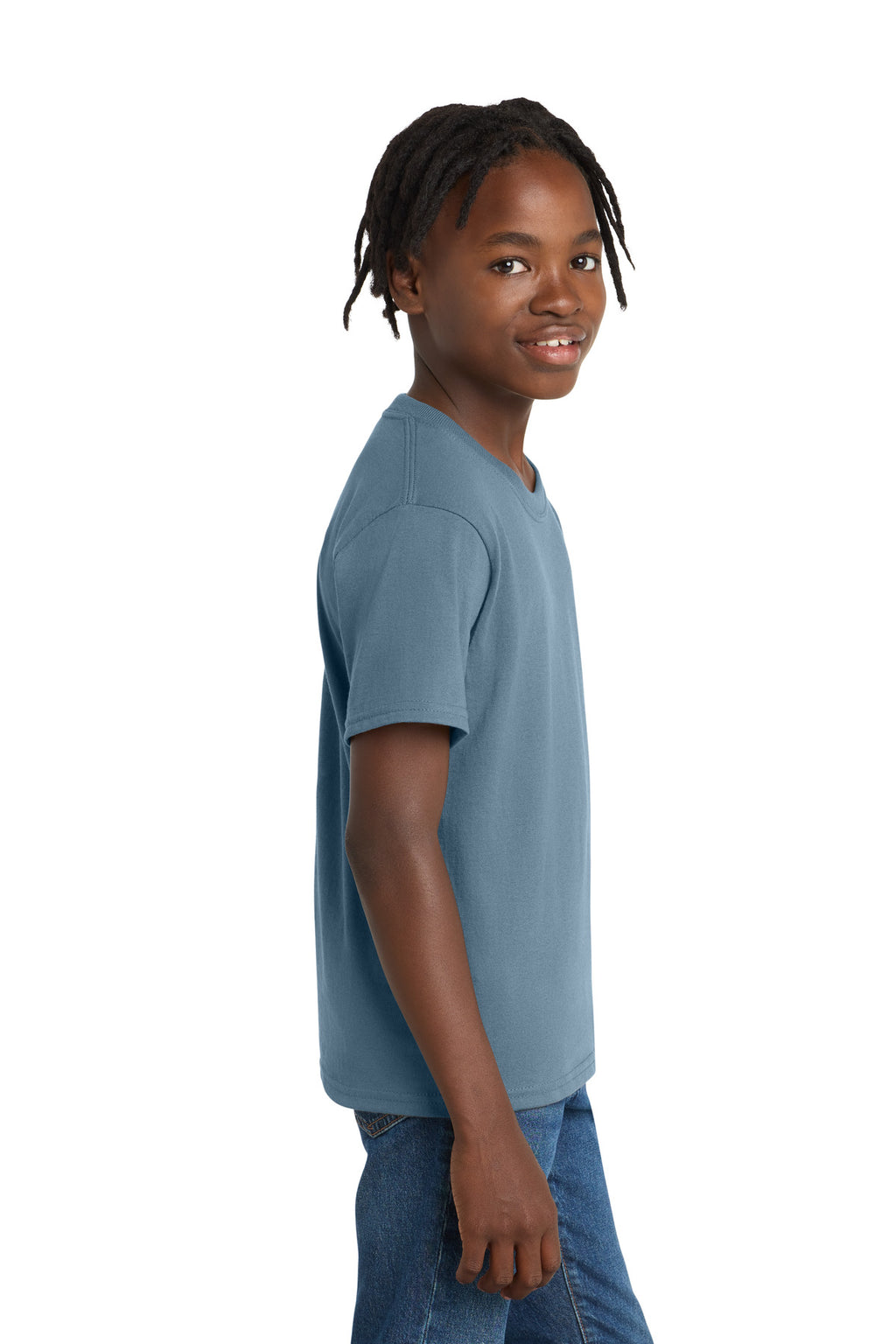 Port & Co Youth Essential Tee. PC61Y - Stonewashed Blue - side