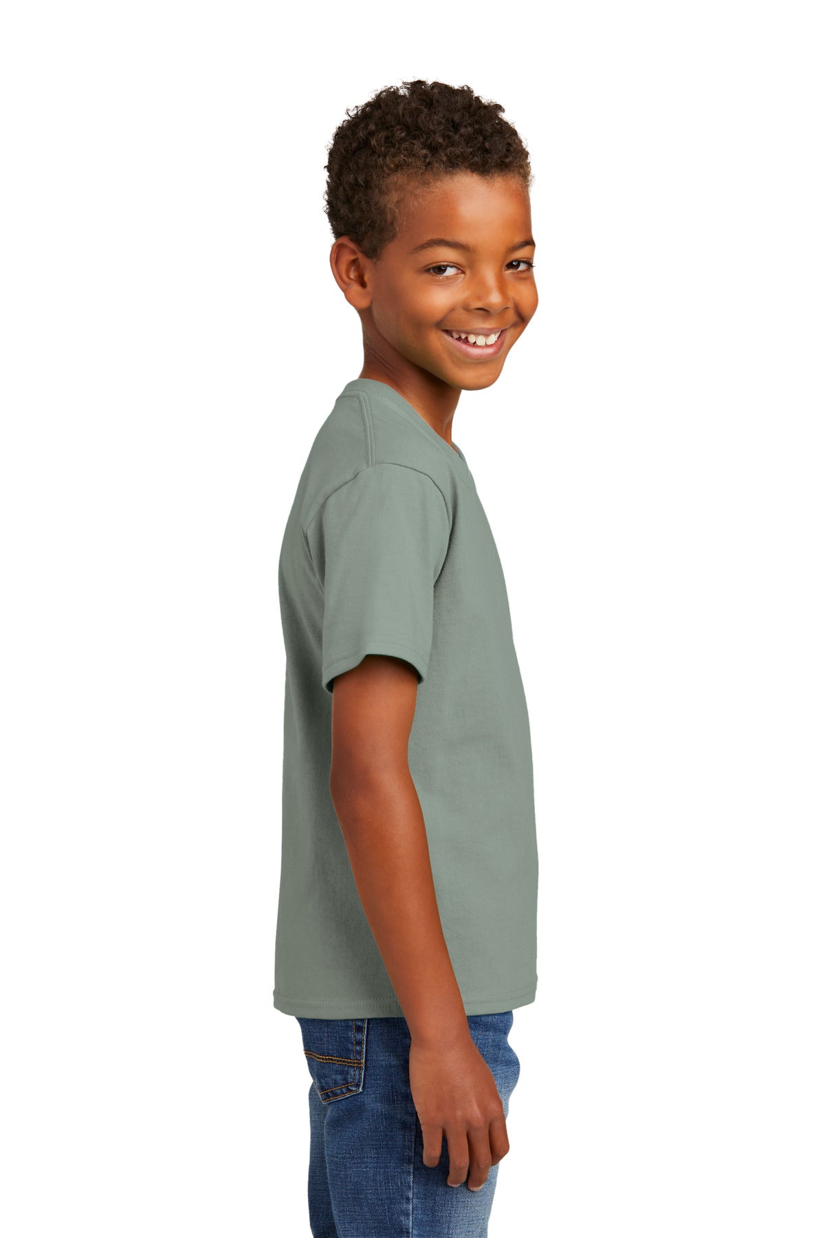 Port & Co Youth Essential Tee. PC61Y - Stonewashed Green - side