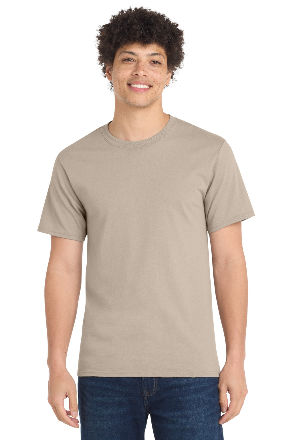 Port & Co Essential Tee. PC61 - Light Sand - front