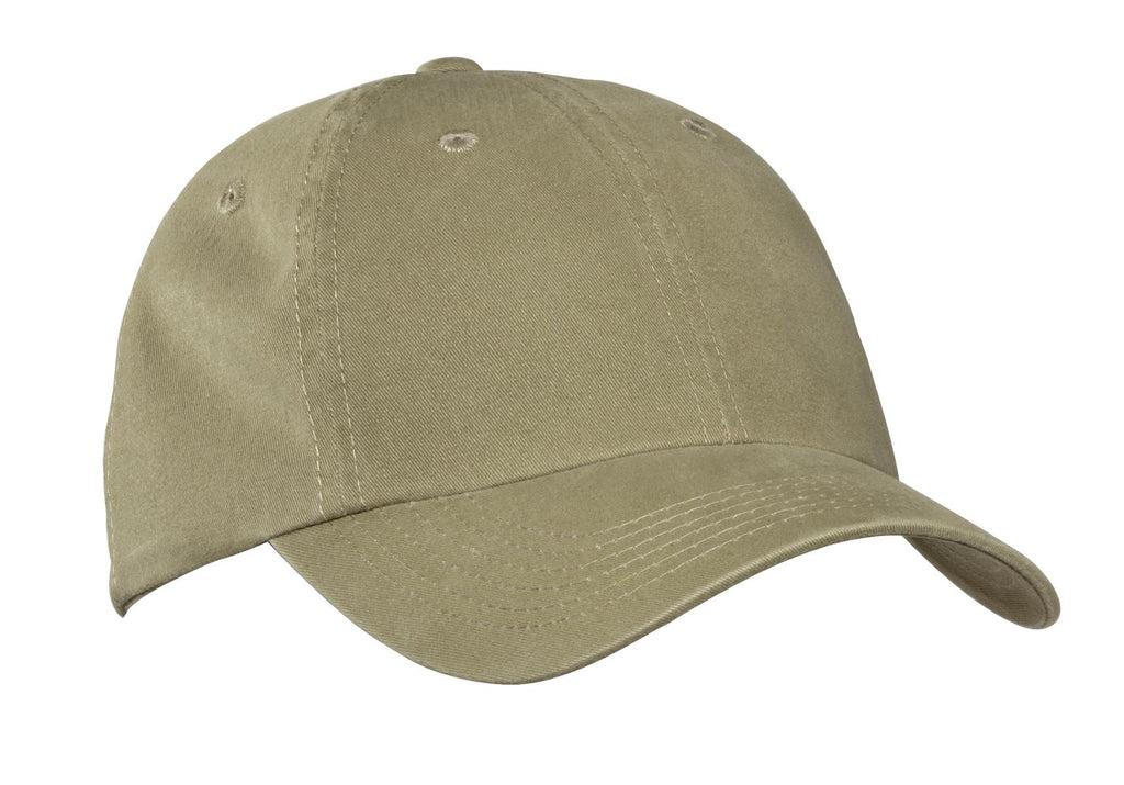 Port Authority Garment-Washed Cap. PWU - Khaki - front