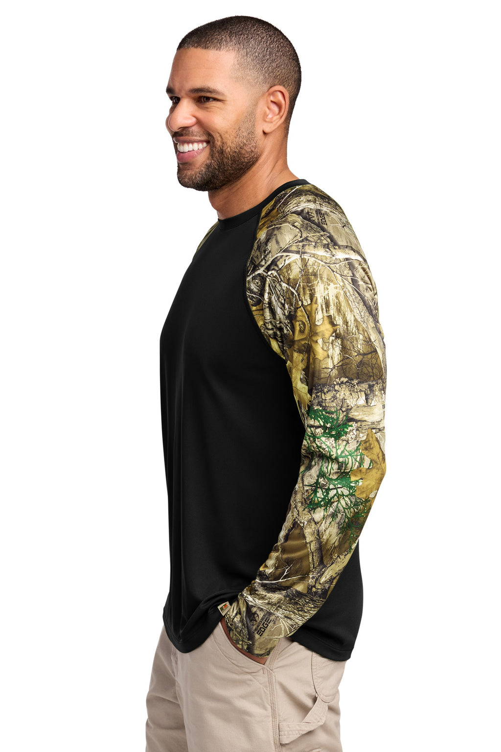 Russell Outdoors Realtree Colorblock Performance Long Sleeve Tee RU151LS - Black/ Realtree Edge - side