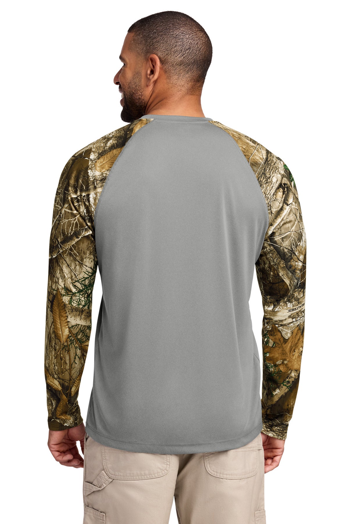 Russell Outdoors Realtree Colorblock Performance Long Sleeve Tee RU151LS - Grey Concrete Heather/ Realtree Edge - back