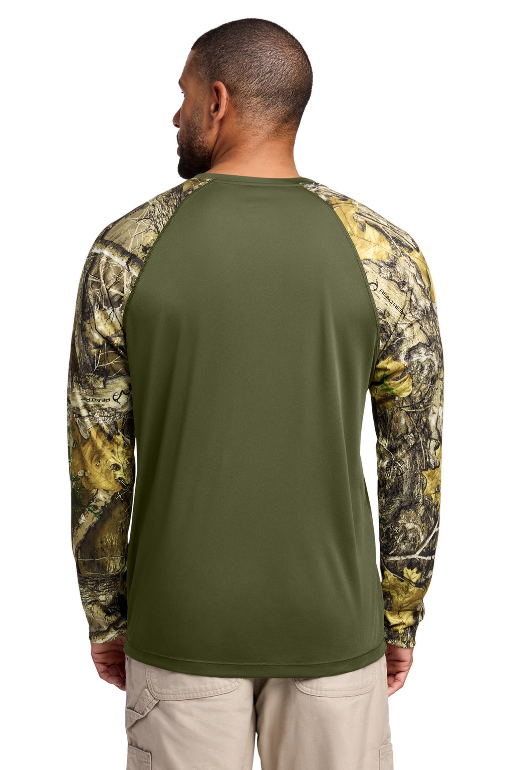 Russell Outdoors Realtree Colorblock Performance Long Sleeve Tee RU151LS - Olive Drab Green/ Realtree Edge - back