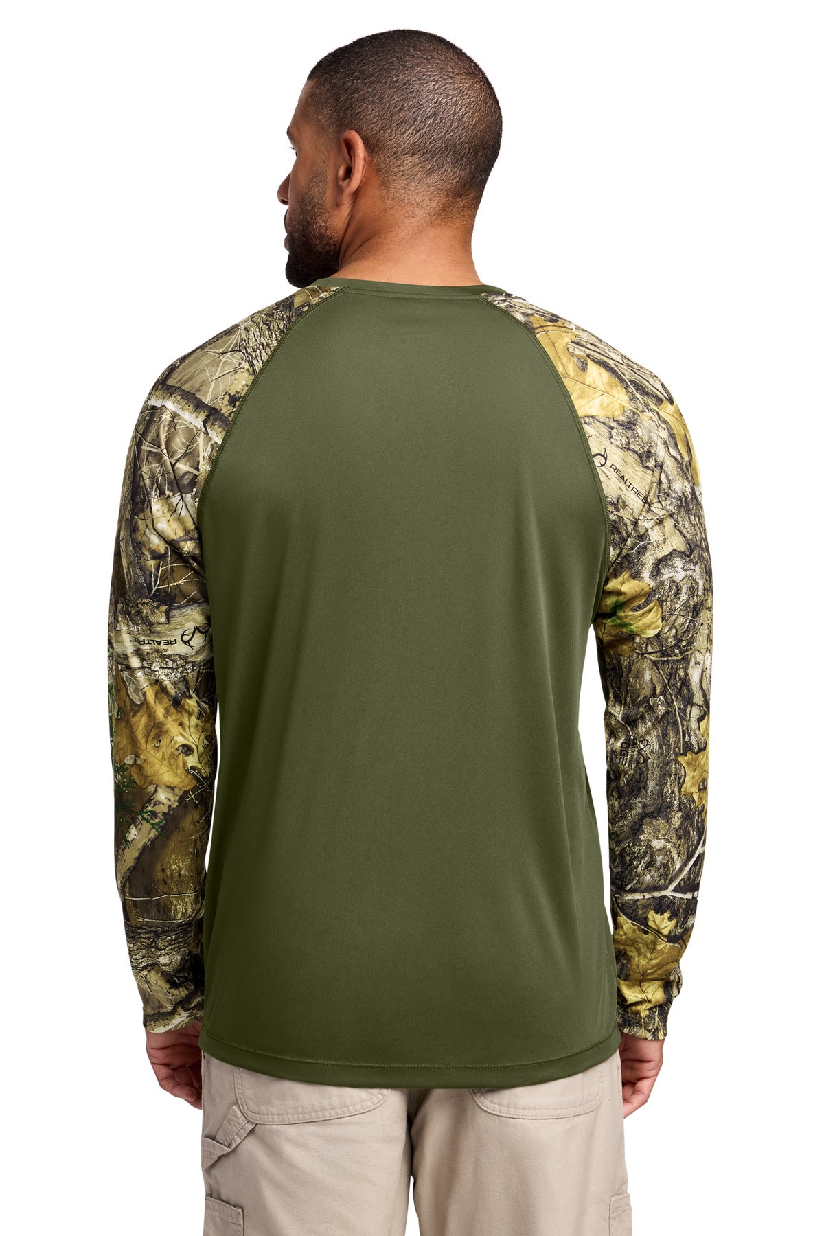 Russell Outdoors Realtree Colorblock Performance Long Sleeve Tee RU151LS - Olive Drab Green/ Realtree Edge - back