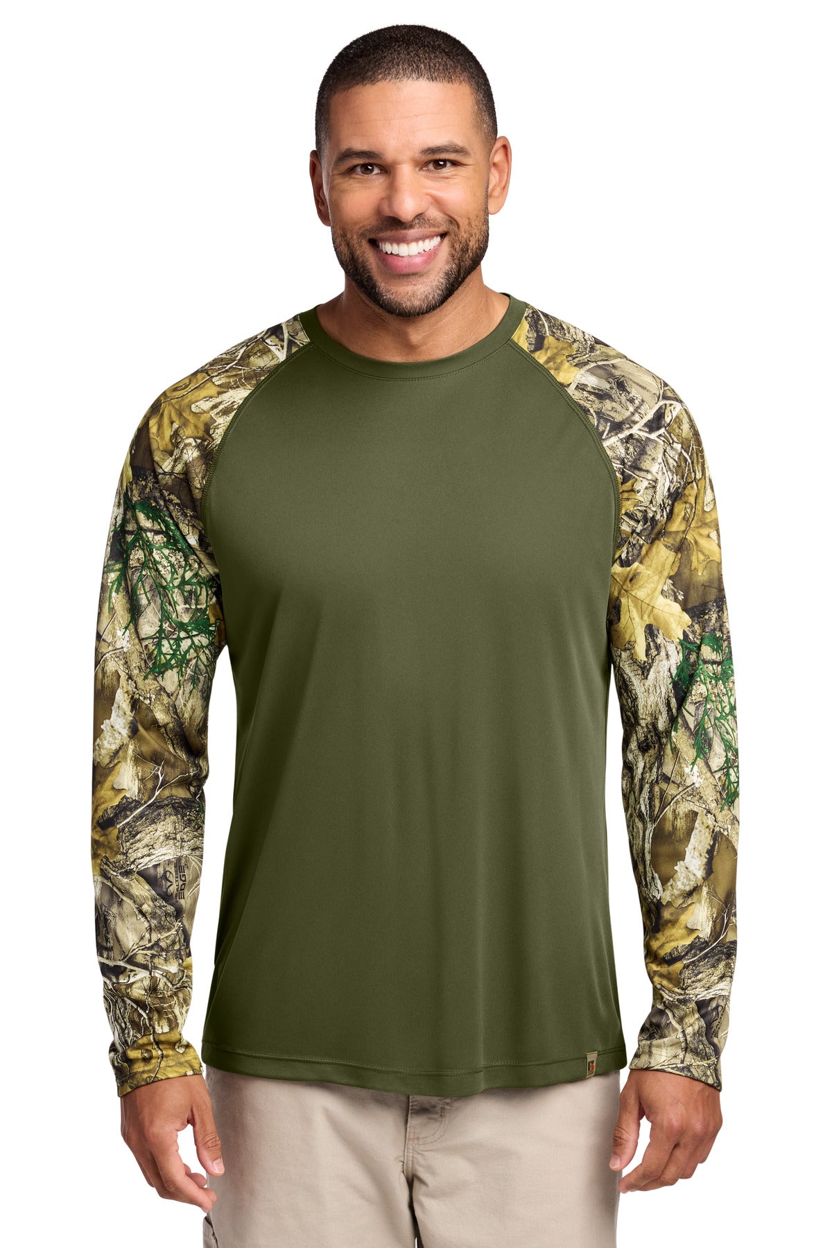 Russell Outdoors Realtree Colorblock Performance Long Sleeve Tee RU151LS - Olive Drab Green/ Realtree Edge - front