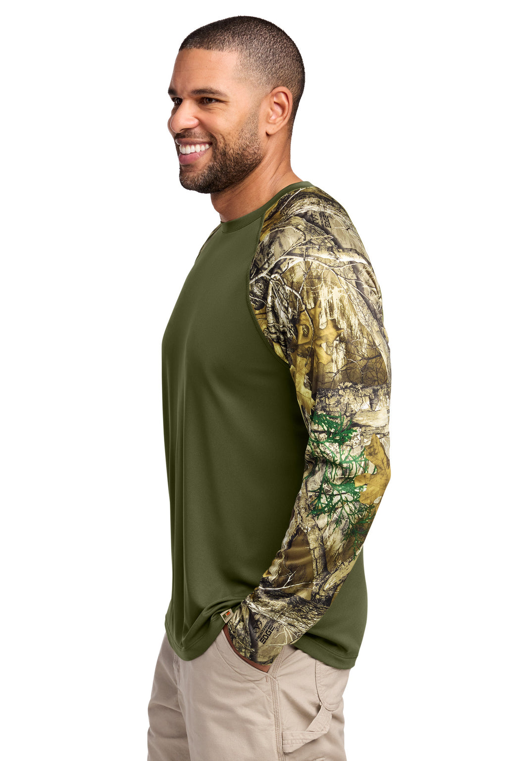 Russell Outdoors Realtree Colorblock Performance Long Sleeve Tee RU151LS - Olive Drab Green/ Realtree Edge - side