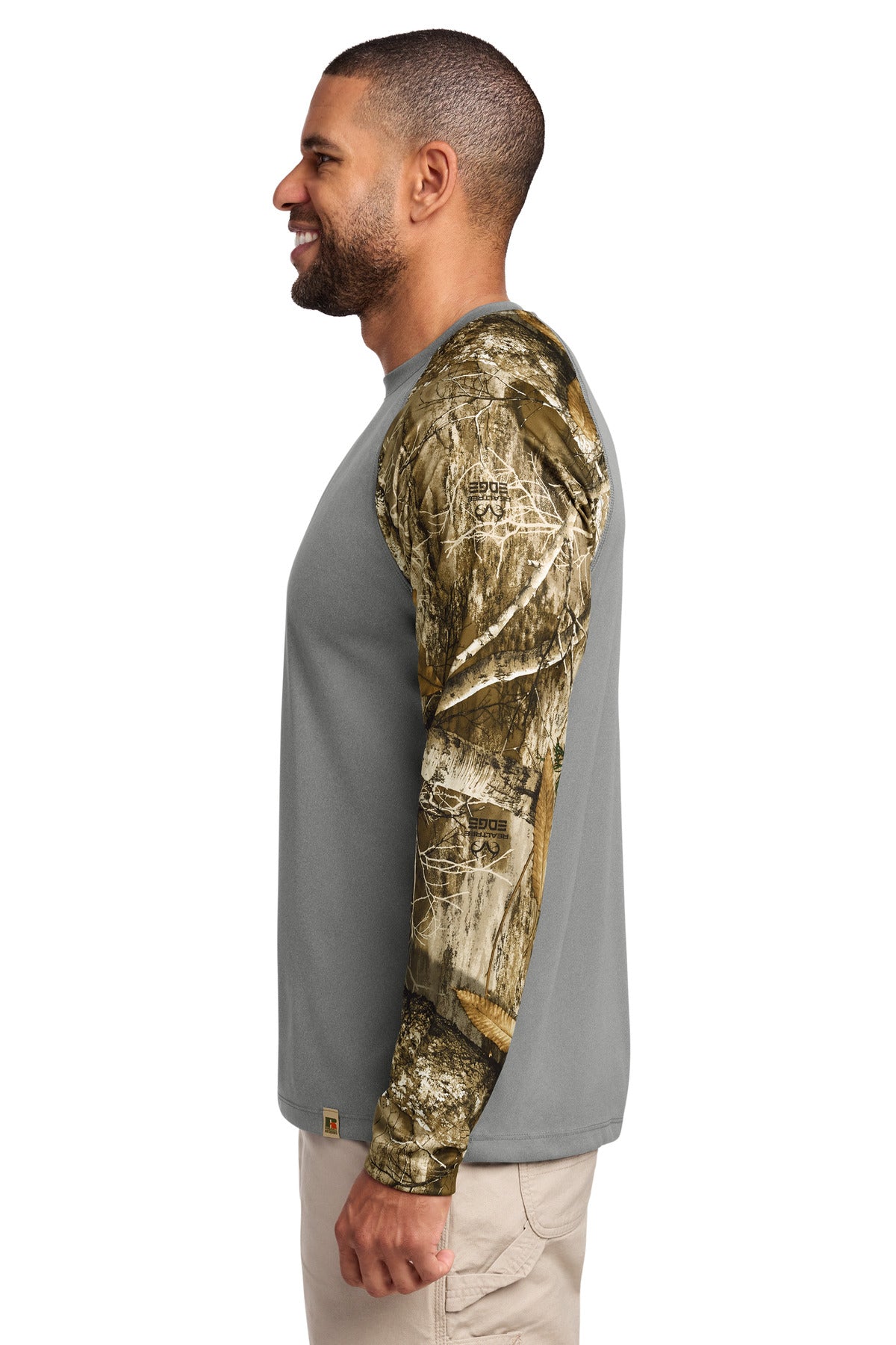 Russell Outdoors Realtree Colorblock Performance Long Sleeve Tee RU151LS - Grey Concrete Heather/ Realtree Edge - side