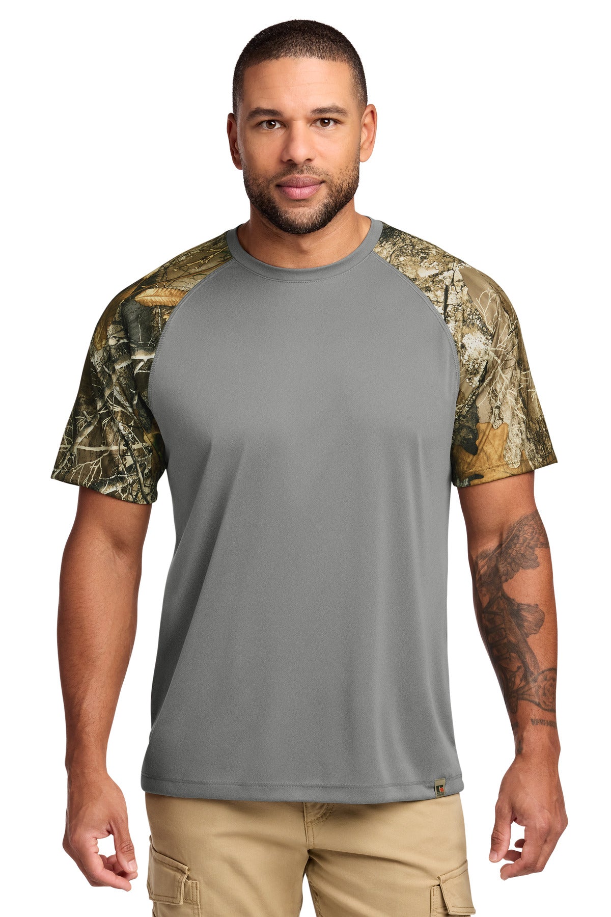 Russell Outdoors Realtree Colorblock Performance Tee RU151 - Grey Concrete Heather/ Realtree Edge - front