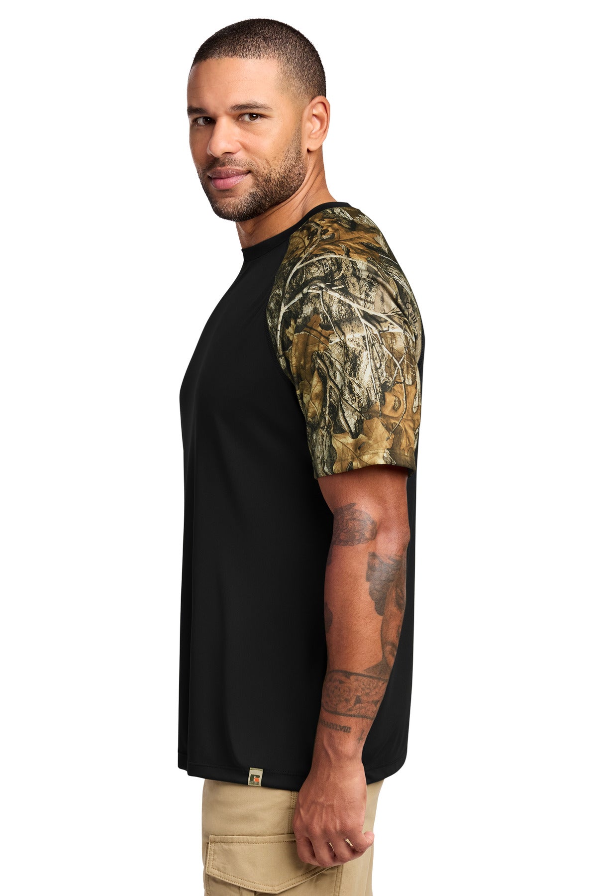 Russell Outdoors Realtree Colorblock Performance Tee RU151 - Black/ Realtree Edge - side