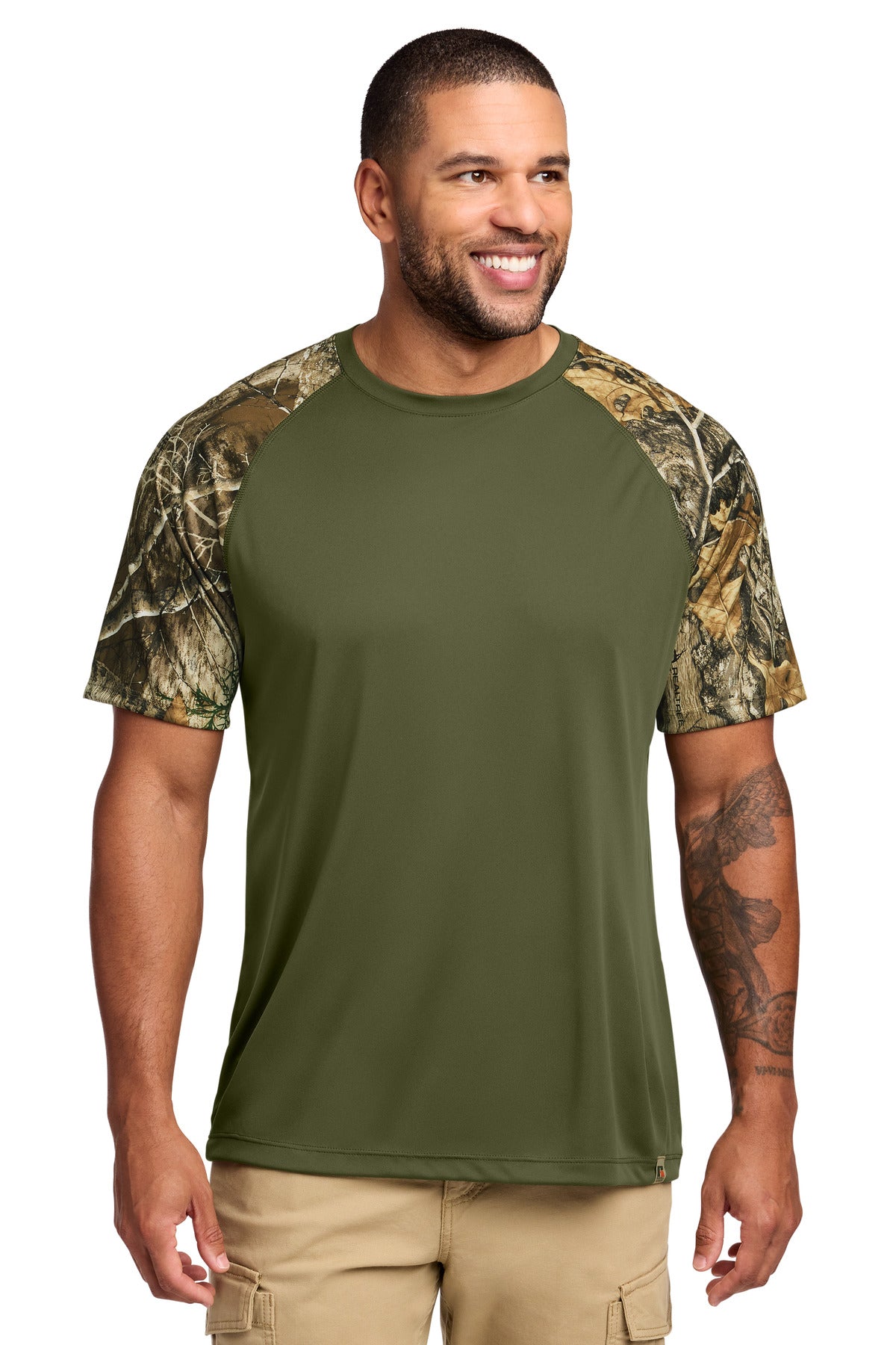 Russell Outdoors Realtree Colorblock Performance Tee RU151 - Olive Drab Green/ Realtree Edge - front