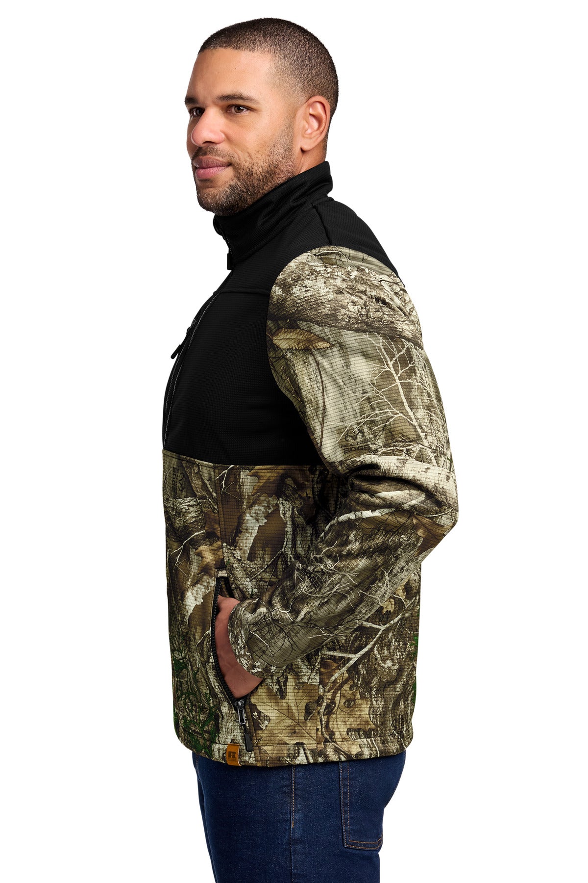 Russell Outdoors Realtree Atlas Colorblock Soft Shell RU601 - Deep Black/ Realtree Edge - side