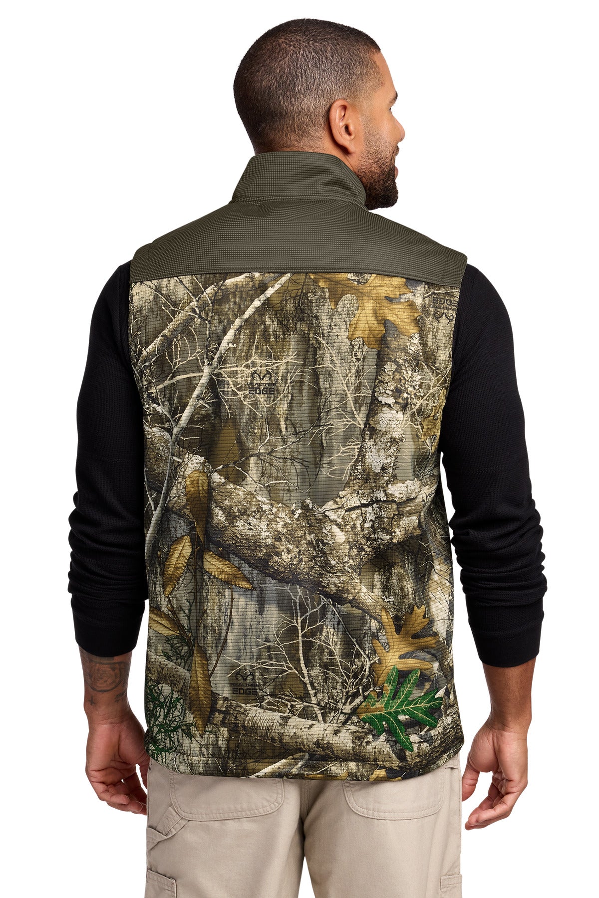 Russell Outdoors Realtree Atlas Colorblock Soft Shell Vest RU604 - Cargo Brown/ Realtree Edge - back
