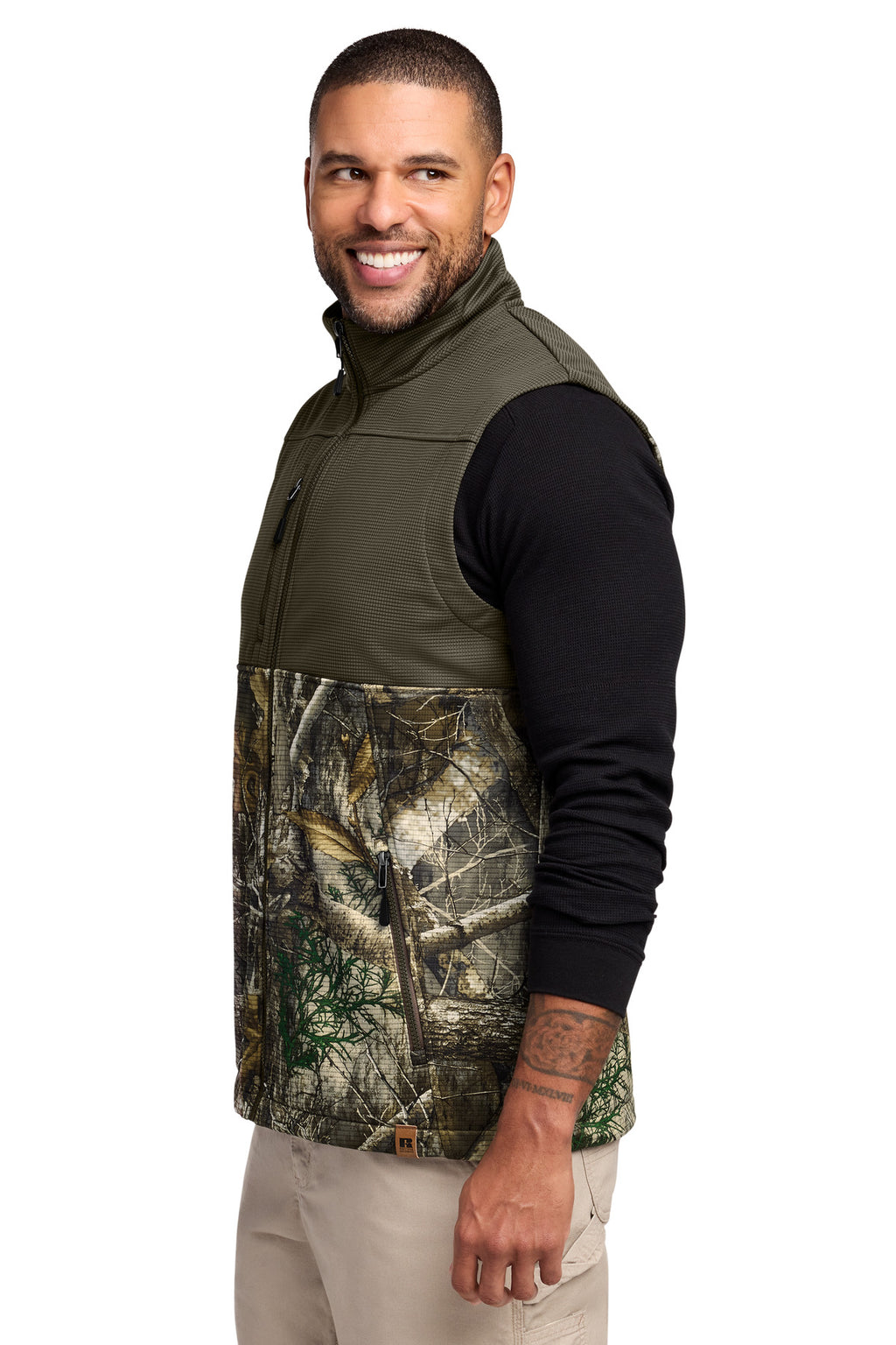 Russell Outdoors Realtree Atlas Colorblock Soft Shell Vest RU604 - Cargo Brown/ Realtree Edge - side
