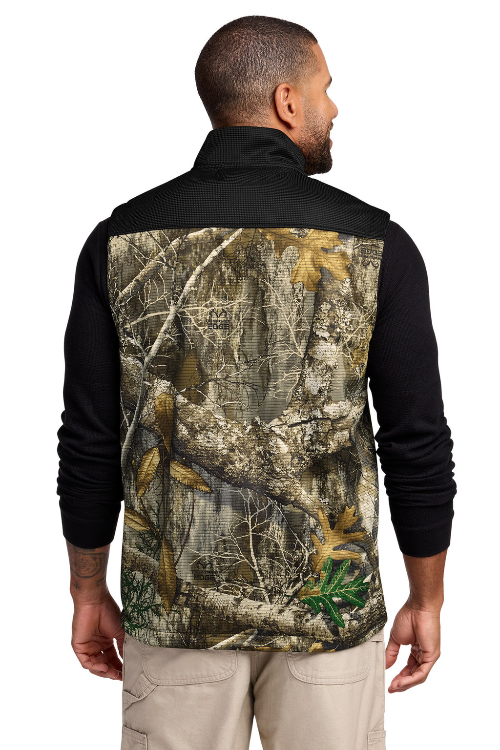 Russell Outdoors Realtree Atlas Colorblock Soft Shell Vest RU604 - Deep Black/ Realtree Edge - back