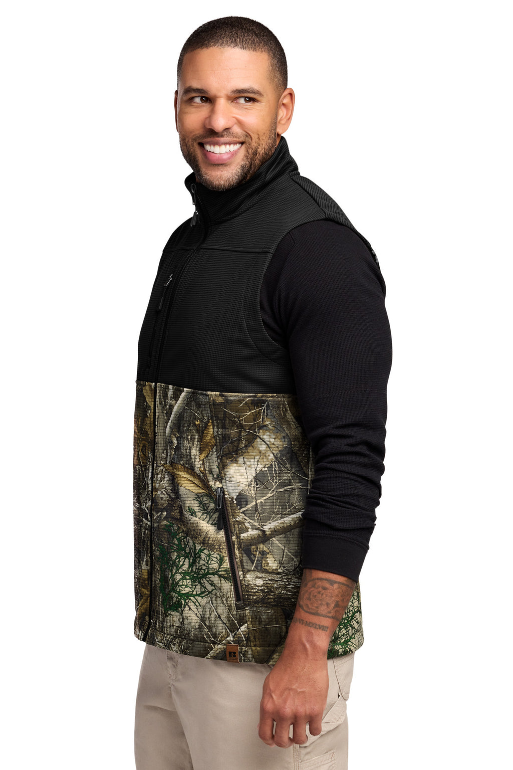 Russell Outdoors Realtree Atlas Colorblock Soft Shell Vest RU604 - Deep Black/ Realtree Edge - side