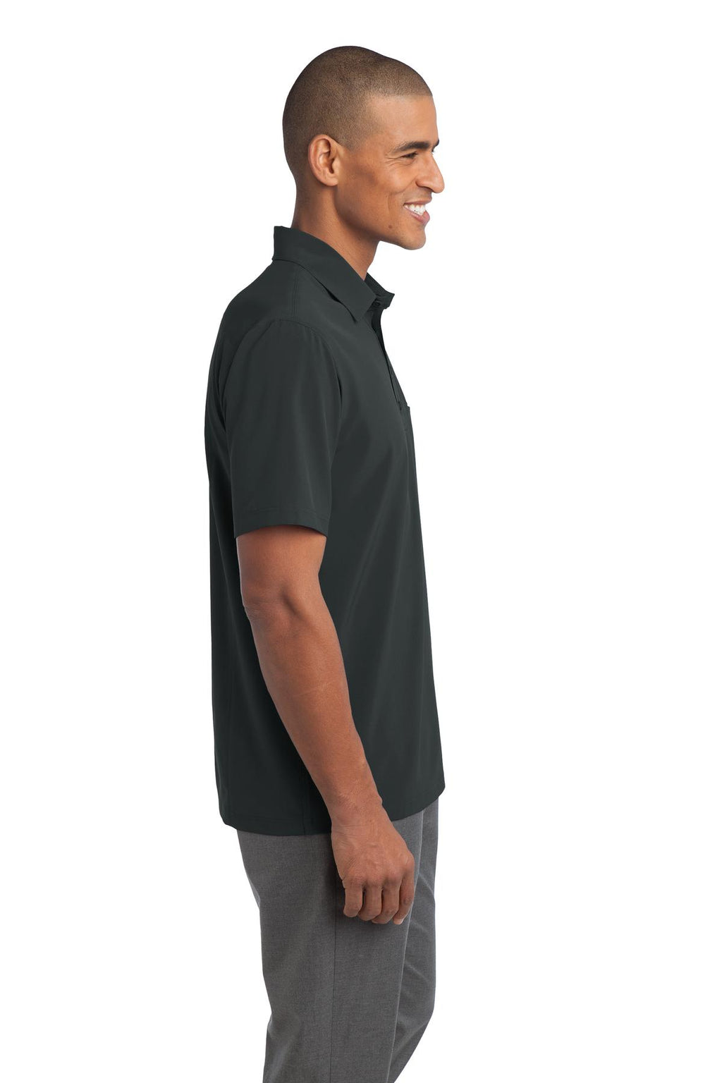 DISCONTINUED Port Authority Ultra Stretch Pocket Polo. S650 - Slate Grey - side